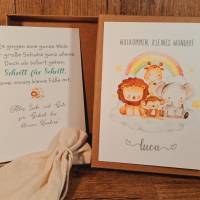 Personalisiertes Geschenk zur Geburt - Geldgeschenk zum Baby - Wildtiere Geschenkset - Geschenkverpackung Regenbogen Bild 1
