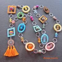 Bettelkette lang bunt silberfarben Perlmuttkette Hippie Ibiza Kette Perlmutt Muschel Perlenkette Handgefertigt Bild 4