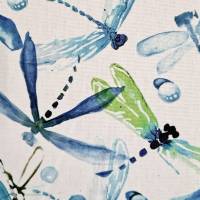Stoff Baumwolle "Fireflies & Waterdrops"  Libellen blau grün  Aquarell Digitaldruck Leinenoptik Bild 1