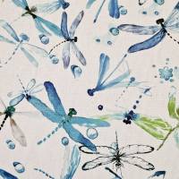 Stoff Baumwolle "Fireflies & Waterdrops"  Libellen blau grün  Aquarell Digitaldruck Leinenoptik Bild 3