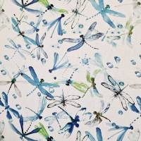Stoff Baumwolle "Fireflies & Waterdrops"  Libellen blau grün  Aquarell Digitaldruck Leinenoptik Bild 4