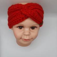 1x Kinder Twist Stirnband rot, gehäkelt, 2-3 Monate, Kopfumfang 48,5 cm, weich und kuschlig Bild 1