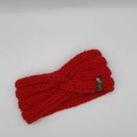 1x Kinder Twist Stirnband rot, gehäkelt, 2-3 Monate, Kopfumfang 48,5 cm, weich und kuschlig Bild 2