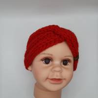1x Kinder Twist Stirnband rot, gehäkelt, 2-3 Monate, Kopfumfang 48,5 cm, weich und kuschlig Bild 4