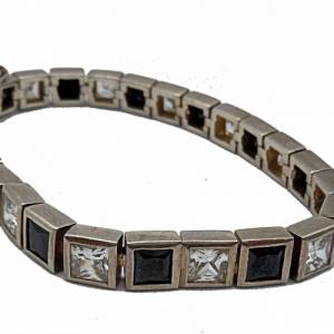 925 Silber Tennis Armband mit Onyx und Bergkristallen um 1950 Bild 3