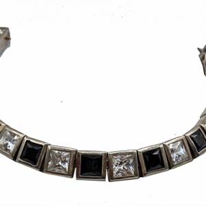 925 Silber Tennis Armband mit Onyx und Bergkristallen um 1950 Bild 4