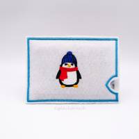 Filzhülle bestickt, weiß für Geschenke mit Pinguin Bild 1