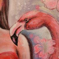 FLAMINGO GIRL - Acrylgemälde mit Flamingo und einer Frau auf Leinwand 60cmx60cm Bild 8