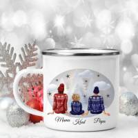 Tasse mit Name Familie Geschenk Weihnachten Emaille Keramik Geschenkidee Kaffetasse Bild 1