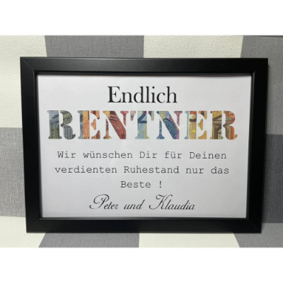 Geldgeschenk Bilderrahmen Rentner personalisierbar DIN A4