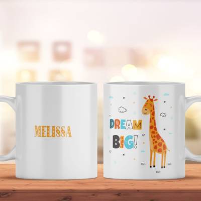 Kindertasse mit Namen und Giraffe für Jungen und Mädchen als Geschenk | Personalisierte Tasse aus Keramik