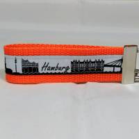 Schlüsselband Geschenk-Schlüsselanhänger Hamburg-Anhänger maritim orange schwarz grau Skyline Autoschlüssel Bild 1