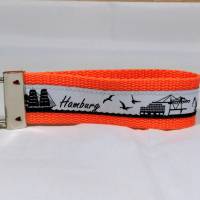 Schlüsselband Geschenk-Schlüsselanhänger Hamburg-Anhänger maritim orange schwarz grau Skyline Autoschlüssel Bild 2