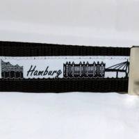 Schlüsselband Geschenk-Schlüsselanhänger Hamburg-Anhänger maritim schwarz grau Skyline Autoschlüssel Bild 1