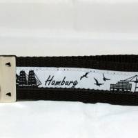Schlüsselband Geschenk-Schlüsselanhänger Hamburg-Anhänger maritim schwarz grau Skyline Autoschlüssel Bild 2