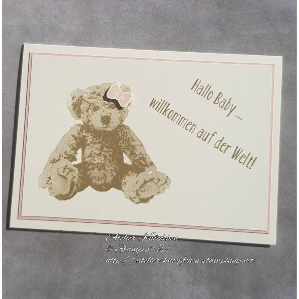 Karte zur Geburt: Teddy (rosa) ~ Hallo Baby ... willkommen auf der Welt! ~ 14,85 x 10,5 cm Bild 1