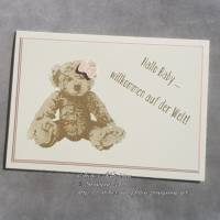 Karte zur Geburt: Teddy (rosa) ~ Hallo Baby ... willkommen auf der Welt! ~ 14,85 x 10,5 cm Bild 1