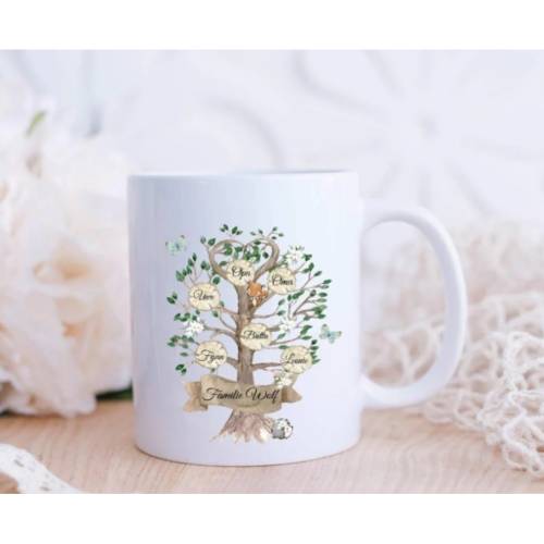 Tasse mit Name Stammbaum Familie Emaille Keramik Geschenkidee Kaffetasse