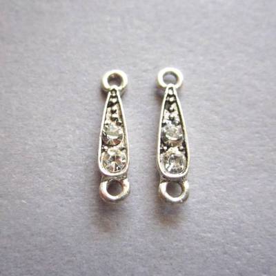 4x Schmuckverbinder Kristallglas silberfarben