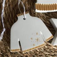 Weihnachtsbaumschmuck, Geschenkanhänger aus Beton, Set mit 6 st, weiß mit gold handbemalt Bild 6
