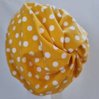 Beanie-Loop - gleichzeitig Mütze und Loop - für Damen, genäht aus Jersey in gelb-weiß, von he-ART by helen hesse Bild 5