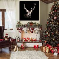 Leinwandbild Collage Hirsch mit großen Geweih, tierisch schöne Wanddeko Weihnachten Großformat Bild 3