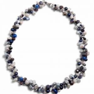 Vario Keshi Perlen Collier Blaumix mit 925 Silberschließe Bild 2