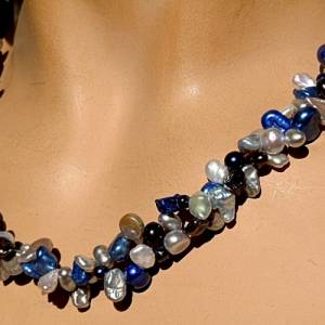 Vario Keshi Perlen Collier Blaumix mit 925 Silberschließe Bild 6