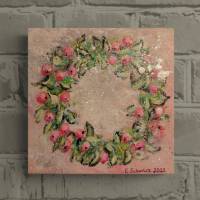 BBEERENKRANZ - kleines Bild mit rosa Beeren auf Leinwand je 20cmx20cm mit Glitter und Strukturpaste Bild 1