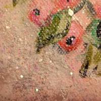 BBEERENKRANZ - kleines Bild mit rosa Beeren auf Leinwand je 20cmx20cm mit Glitter und Strukturpaste Bild 5