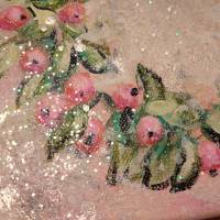 BBEERENKRANZ - kleines Bild mit rosa Beeren auf Leinwand je 20cmx20cm mit Glitter und Strukturpaste Bild 6