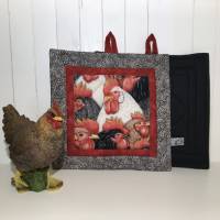 Topflappen aus Stoff, Patchwork-Topflappen Hühner mit rot und Federn Bild 4