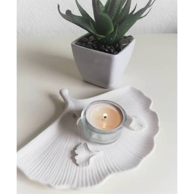 Raysin Tablett mit Teelichtglas, Entspannung, Wellnessoase, Wohlfühloase, Weihnachten, Winter, Ginkgoblatt