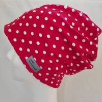 Beanie-Loop - gleichzeitig Mütze und Loop - für Damen, genäht aus Jersey in rot-weiß, von he-ART by helen hesse Bild 1