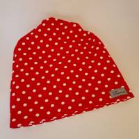 Beanie-Loop - gleichzeitig Mütze und Loop - für Damen, genäht aus Jersey in rot-weiß, von he-ART by helen hesse Bild 10