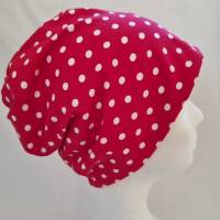 Beanie-Loop - gleichzeitig Mütze und Loop - für Damen, genäht aus Jersey in rot-weiß, von he-ART by helen hesse Bild 2