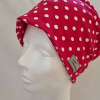 Beanie-Loop - gleichzeitig Mütze und Loop - für Damen, genäht aus Jersey in rot-weiß, von he-ART by helen hesse Bild 3