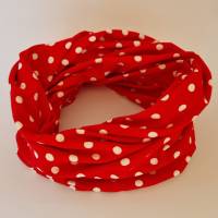 Beanie-Loop - gleichzeitig Mütze und Loop - für Damen, genäht aus Jersey in rot-weiß, von he-ART by helen hesse Bild 6