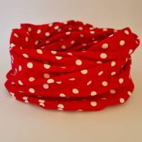 Beanie-Loop - gleichzeitig Mütze und Loop - für Damen, genäht aus Jersey in rot-weiß, von he-ART by helen hesse Bild 7