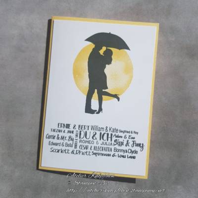 Grußkarte zur Hochzeit / Valentinstag: Du & Ich ~ Motiv: Paar im Mondschein ~ Text: div. Liebespaare ~ 10,5 x 14,85 cm