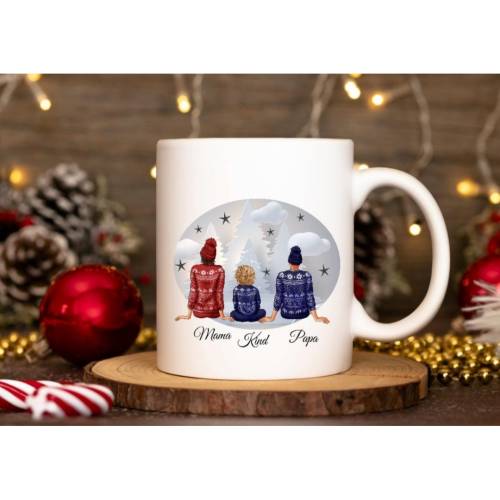 Tasse mit Name Familie Geschenk Weihnachten Emaille Keramik Geschenkidee Kaffetasse