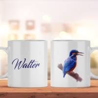 Personalisierte Keramiktasse für Kaffee- und Teeliebhaber | Tasse mit Namen und Eisvogel Motiv | Geschenkidee Bild 1