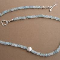 47 cm lange Aquamarin Halskette mit 925 Silber Knebelverschluss im Wolke-Design Bild 10