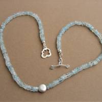47 cm lange Aquamarin Halskette mit 925 Silber Knebelverschluss im Wolke-Design Bild 2