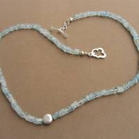 47 cm lange Aquamarin Halskette mit 925 Silber Knebelverschluss im Wolke-Design Bild 4