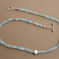 47 cm lange Aquamarin Halskette mit 925 Silber Knebelverschluss im Wolke-Design Bild 6