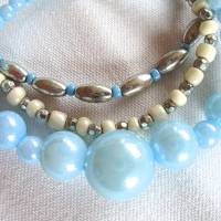 Perlenarmbänder 3er Set in hellblau-creme-silber handgemacht von Hobbyhaus Bild 6