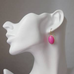 Ohrhänger Jade Rosa, ovale lange Ohrringe Pink hängend, Hängeohrringe vergoldet, Edelstein Anhänger Gold, Ohrhänger Stei Bild 6