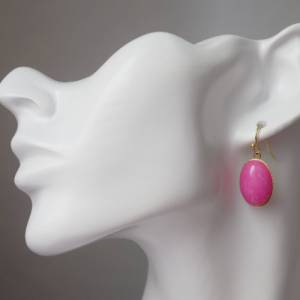 Ohrhänger Jade Rosa, ovale lange Ohrringe Pink hängend, Hängeohrringe vergoldet, Edelstein Anhänger Gold, Ohrhänger Stei Bild 8