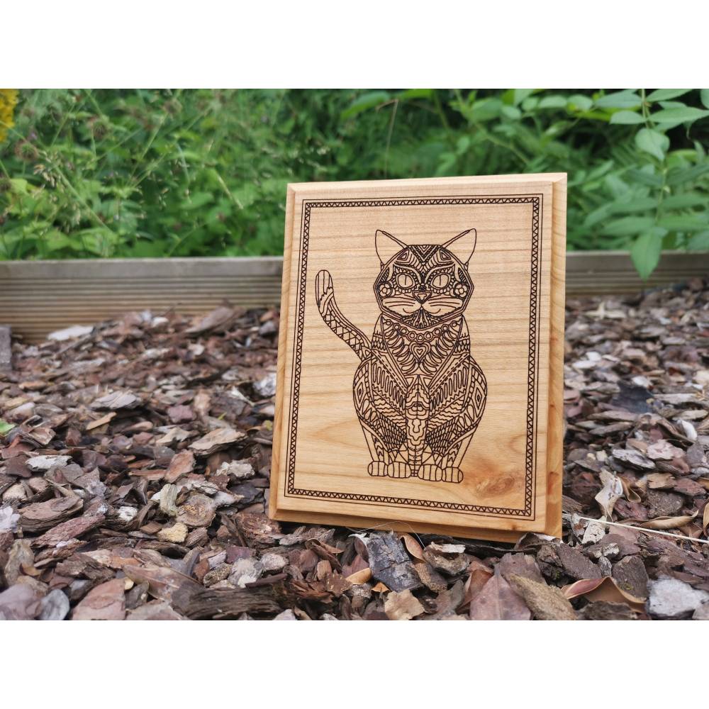 Katze Bild Holz süß, Dekoration Holz Tier, Holzbrett Tiermotiv, Dekorationsartikel aus Holz, Katze Baby süß, Deko Katze Bild 1